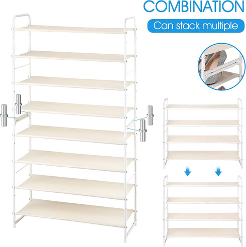 4 Simple Trending Tier Stackable Shoe Rack, Expandable & Adjustable Fabric Shoe Shelf Storage Organizer, White