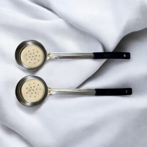 6 Ounce Slotted Stainless Steel Portion Control Ladle Spoon, Commercial Grade Serving Scoops, Pack of 2