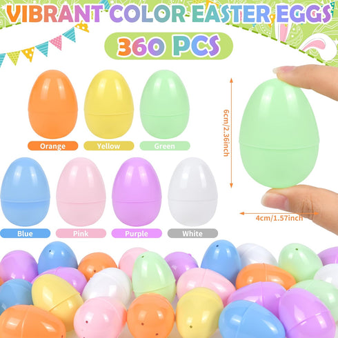 Seifar 360PCS 2.4Inch Set, 7 Easter Eggs Bright Colors Plastic Fillable Eggs for Easter Egg Hunt, Basket Stuffers