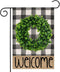 Welcome Summer Garden Flag for Outside - Buffalo Plaid Boxwood Wreath Small Yard Flag, 12x18 Double Sided