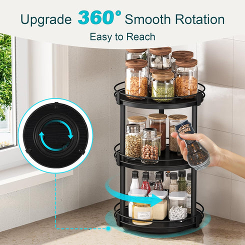 3 Countertop, Countertop 10.2" 10.2" 18.5", Snughome Lazy Susan Organizer, Tier Rotating Spice Rack for Turntable Lazy