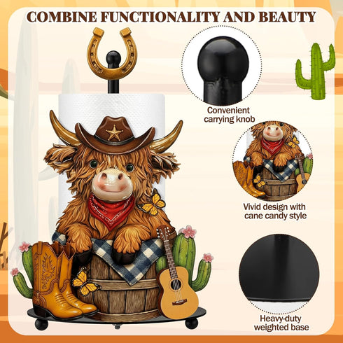 Countertop Chunful Western Cowboy Highland Cow Paper Towel Holder Cowboy Kitchen Bathroom Decor Farmhouse Metal