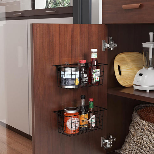 MaraFansie 2 Pack Hanging Kitchen Baskets, Wire Storage Basket Over the Cabinet Door Organizer with Adhesive Strips