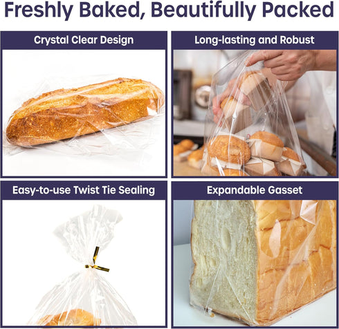 volila 300 Pack Reusable Plastic Bread Bags - Clear Loaf Bags for Homemade Bread - Perfect for Baked Goods Storage