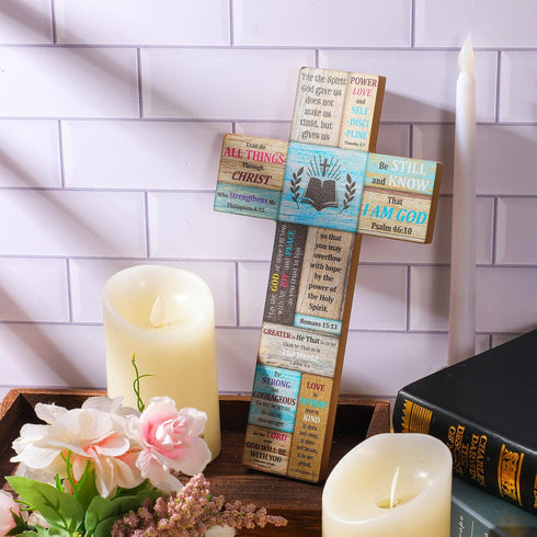 Jetec Christians Cross Wall Decor, Faith Biblical Verse Wooden Crosses Table Centerpieces, Farmhouse Wall Sign for Home