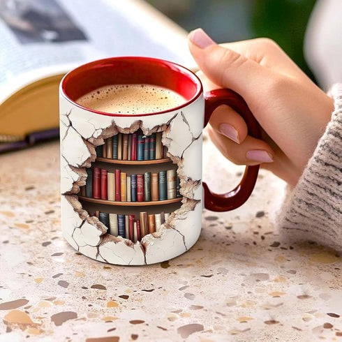 3D Bookshelf Mug - Gift For Book Lovers - Gift For Librarians - Library Bookshelf Cup - Library Mug - Bookish Coffee