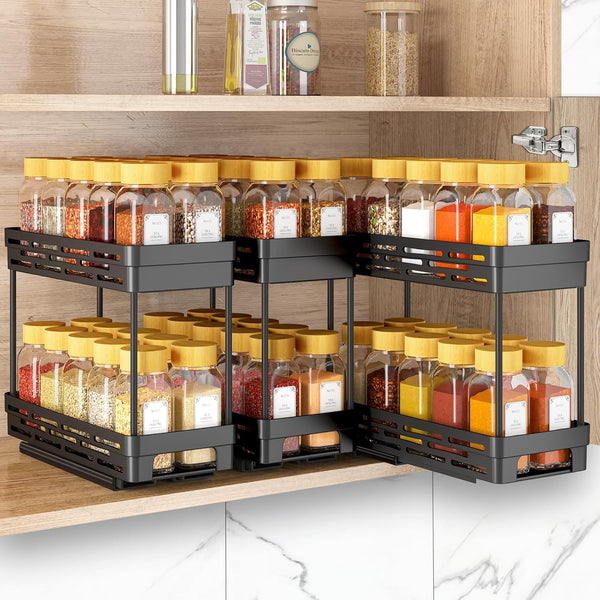 DABIGE Pull Out Spice Rack Organizer for Cabinet, 3 Packs Slide Out Spice