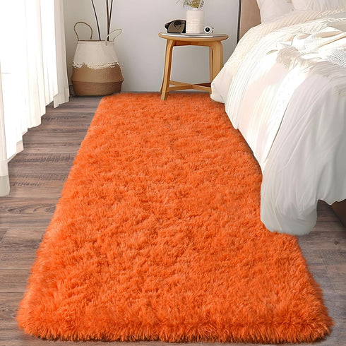 Soft Runner Rugs for Bedroom Hallways, 2x6 Orange Fluffy Shag Throw Area Rug Non Slip for Bedside Dorm Living Room