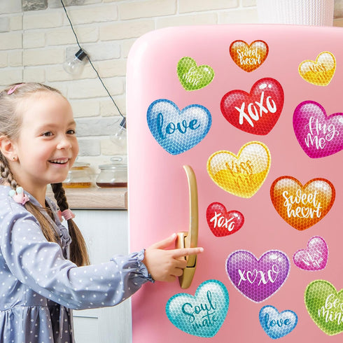 18Pcs Valentine's Day Reflective Car Magnets, Cute Conversation Heart Fridge Stickers for Mailbox, Cabinets
