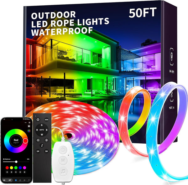 KSIPZE 50ft Outdoor led Strip Lights Waterproof IP68, RGB Outdoor led Lights