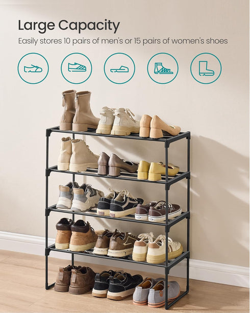 4-Tier 10-15 11.8 26.8 28.4 Inches, ULSA204B01 SONGMICS Shoe Rack, Shoe Organizer, Metal Storage Shelf, Upright