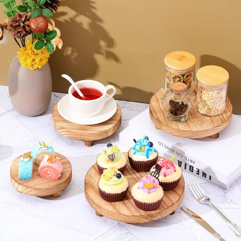 4 5/6/7/8 Inch(Light Geetery Pcs Wooden Risers for Display Wood Pedestal Stand Mini Tray Stand Round Wooden Pedestal