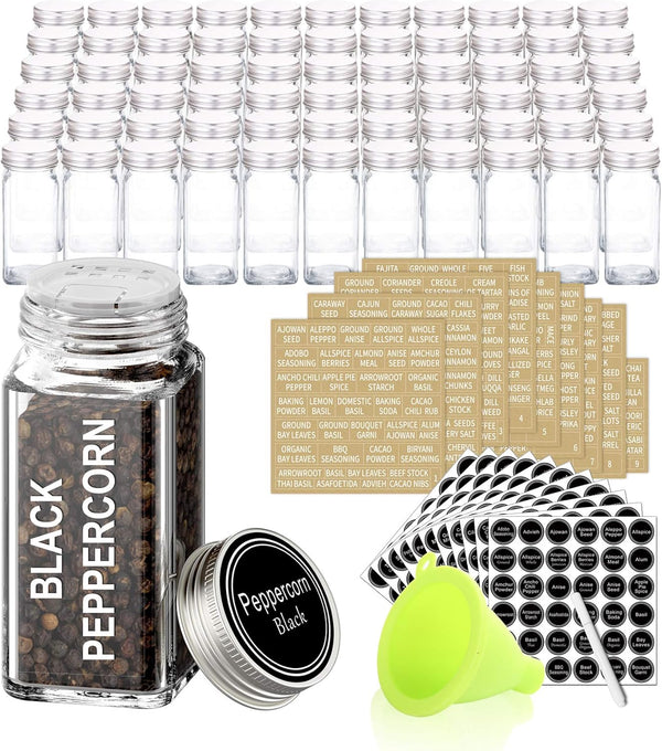 SWOMMOLY 42 Glass Spice Jars with 703 Spice Labels, Chalk Marker and
