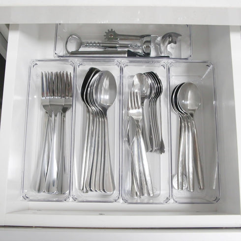 LotFancy Clear Drawer Organizers, 8 Pack, 9.2''×3''×2'' Plastic Storage Tray for Kitchen, Bathroom, Desk, Makeup