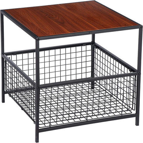 2 20 inch SUPER DEAL Tier Side Table with Mesh Basket, Square End Table Nightstand for Bedroom Living Room, Mini Fridge