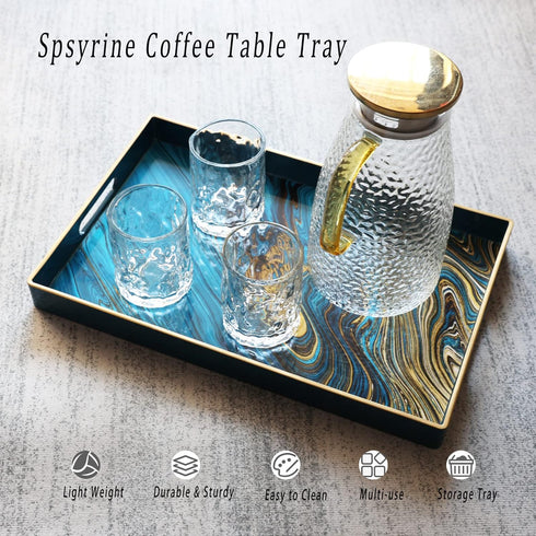 15.6 10.2" Spsyrine Serving Tray, Marble Decorative Tray Plastic Rectangular Coffee Table Tray for Living Room