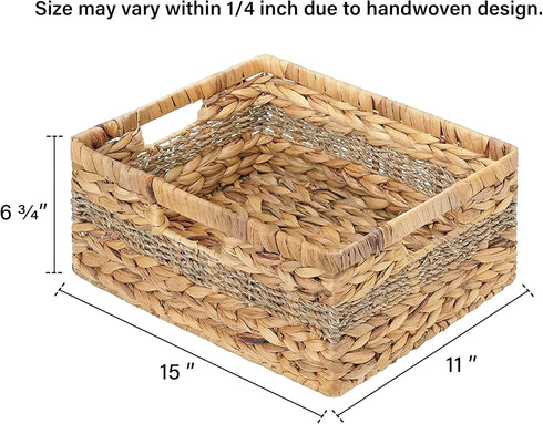StorageWorks Large Rectangular Wicker Basket - Water Hyacinth and Seagrass Storage Basket with Built-in Handles, 1 Pack