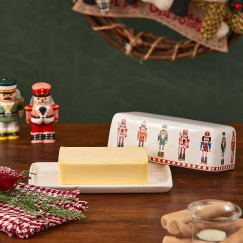 Counter, Countertop, Bico Christmas Soldier Ceramic Butter Dish with Lid, Wide Butter Keeper for Kitchen Microwave