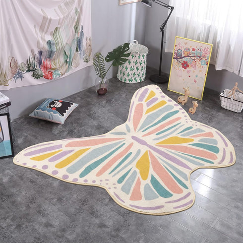 3' 4' Lukinbox Butterfly Kids Rug for Girls Bedroom, Ultra Soft Play Mat for Room, Colorful Non Slip Nursery Area Rug