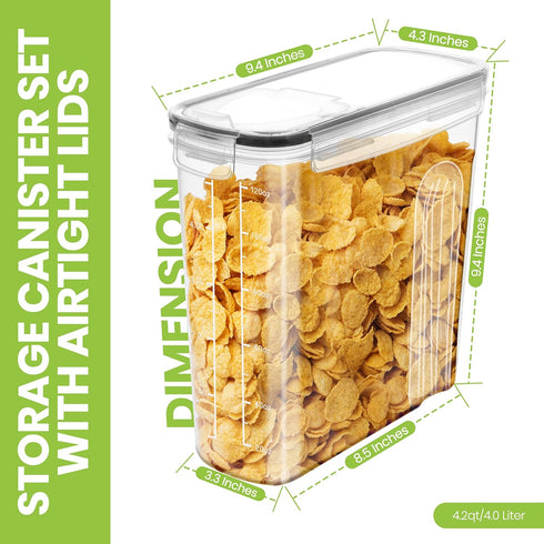 Set 4 Pack 4L(135.2 oz) Utopia Kitchen Cereal Containers Storage Airtight Food Storage Containers with Lids, BPA-Free