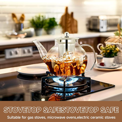 Long-Mouth Glass Teapot, 34oz/1000ml with Removable Loose Tea Infuser, Microwave & Dishwasher Safe