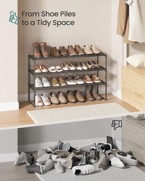 3-Tier 16-20 11.8 36.2 21.7 Inches, ULSA303B02 SONGMICS Shoe Rack, Shoe Organizer, Metal Storage Shelf, Upright