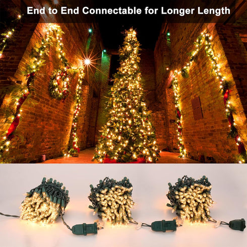 300 Count 69.6ft BrizLabs Clear Christmas Lights Outdoor Incandescent Christmas Lights Connectable Warm White Light