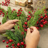 30 9.5 Inches 6.5 Inches PCs Christmas Picks Winter Christmas Tree Stems Evergreen Pine Needle Branches Red Berry Picks