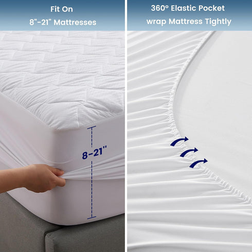 SLEEP ZONE Waterproof Mattress Protector Pad Queen Machine Washable, Breathable Mattress Topper with Deep Pockets