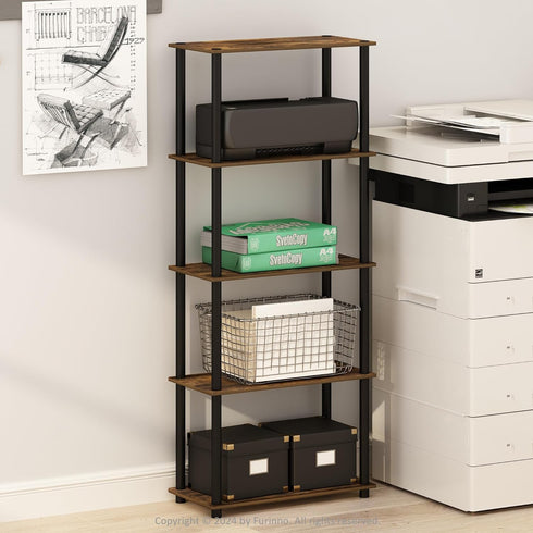 Furinno Turn-N-Tube 5-Tier Shelf Display Rack, Multipurpose, Amber Pine/Black