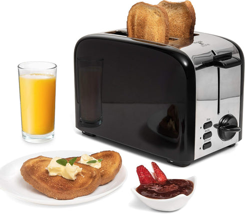 Moss & Stone 2 Slice Toaster with 1.5in Extra-Wide Slot, 5 Shade Settings, Removable Crumb Tray, Black