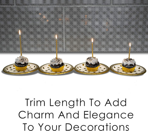 24 Count Tall Thin Metallic Gold Birthday Candles with Holders and Classy Cake Topper for Custom Cake