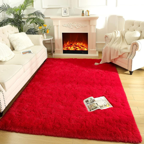 LOCHAS Ultra Soft Indoor Modern Area Rugs, Fluffy Living Room Carpets for Children Bedroom, 3x5 Feet, Red