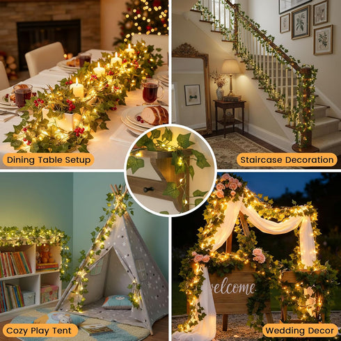 40Ft 120 DomeStar Vines with Light for Bedroom, LED Fairy Lights with Vines, Curtain String Lights with Remote