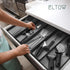 ELTOW Expandable Utensil Drawer Organizer, 5 Compartment Non-Slip & Adjustable Large Tray for Kitchen Drawers, Black