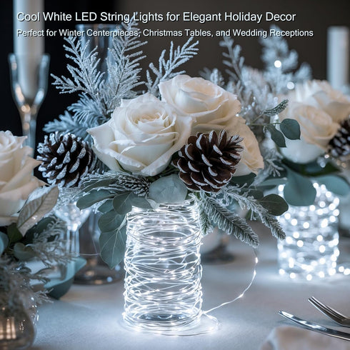 inpmrl 12 Pack 7ft 20 (12 Pack LED Fairy Lights, LED Battery Operated Silver Wire String Lights, Cool White Mini Starry