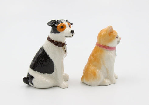 Fine Porcelain Dog and Cat Salt and Pepper Shakers Set, 3-3/8" H - 20781