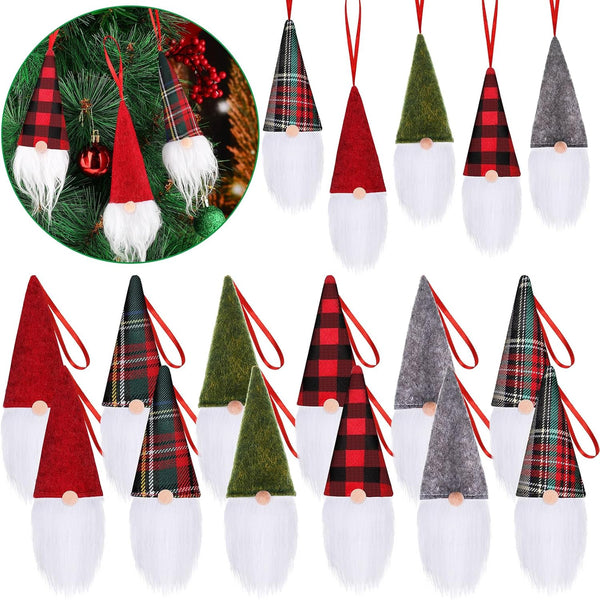 Skylety Gnome Ornaments Christmas Hanging Decor, Buffalo Plaid for Christmas Tree, Santa Gnome Plush Ornaments