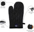 Encasa Homes Long Oven Mitts, 12" Heat Resistant Gloves (2 pc Set) for Kitchen Cooking & Baking - Butcher Stripes Black
