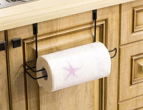 Basicwise Hanging Paper Towel Holder Over-The-Cabinet Door Organizer Rack Space-Saving Kitchen and Under-Sink Storage