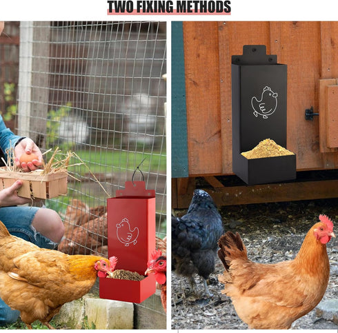 WHXE MNHEE Feeder,2 Pack 5-6 Automatic Chicken Grit Metal Hanging Chicken and Poultry Feeder,No-Waste Design,Easy