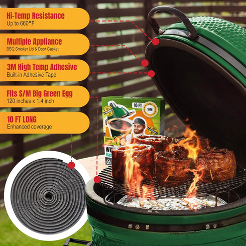 10 Gasket for Big Green Egg S/M - FT Wire Mesh Gasket - Fiberglass BGE Gasket - Compatible with Big Green Egg