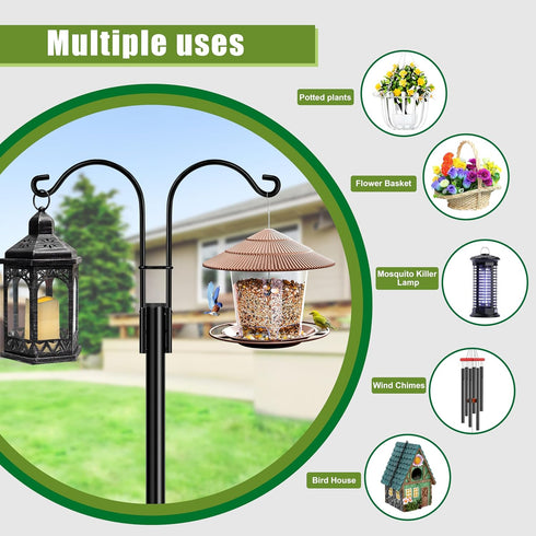 2-Pack 5 XDW-GIFTS Double Shepherds Hooks for Outdoor, Heavy Duty Garden Pole for Hanging Bird Feeder, Plant Baskets