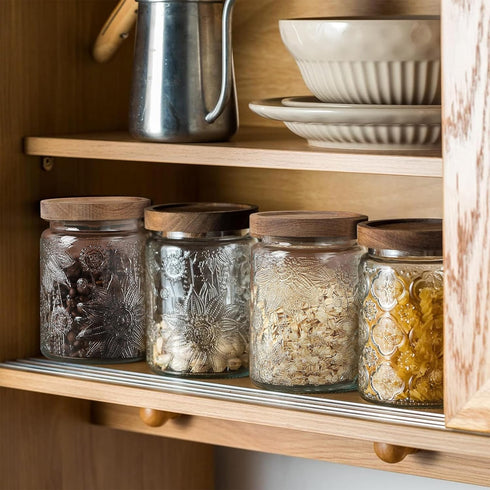 Yiluokuang 24 OZ Set Counter -2 Pack Airtight Glass Storage Jar with Bamboo Lid - Vintage Glass Jar Vintage Food