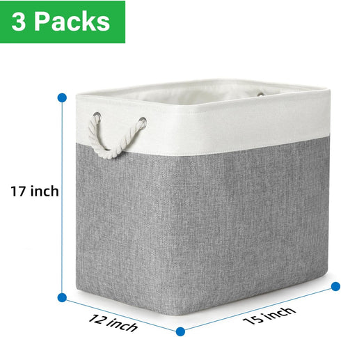 Bidtakay Extra Large Storage Baskets, 3-Pack Fabric Closet Organizers for Shelves, 17x12x15.1 inch, XL-White&Grey