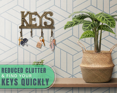 Key Holder for Wall, Cast Iron Decorative Rustic Key Organizer with 4 Hooks