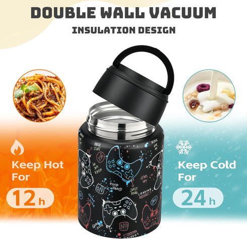 16oz Spoon(3+) Soup Thermo for Hot Food Kids Insulated Food Jar Leakproof Thermo Lunch Container for Kids Wide-Mouth