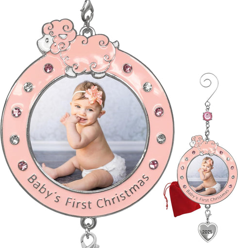 BANBERRY DESIGNS Baby Girl's First Christmas Photo Ornament - 2025 Dated Keepsake Decoration for Newborn Daughter - 3"