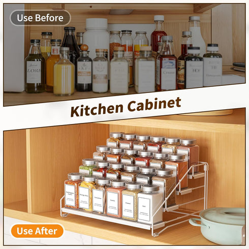 4 Countertop, (1 Pack) BOIVSHI Tiered Spice Rack, Tier Spice Shelf Organizer for Cabinet, Spice Rack Organizer, Depth