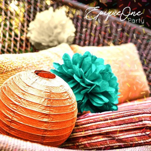 EpiqueOne 22-Piece Party Set - Tissue Paper Pom Poms in Mint, Ivory & Peach | Includes 12 Pom Poms, 6 Lanterns, 3